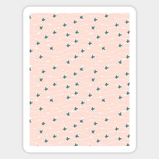 Wavy Lines, Dots and Flowers Pattern Teal and Peach Magnet